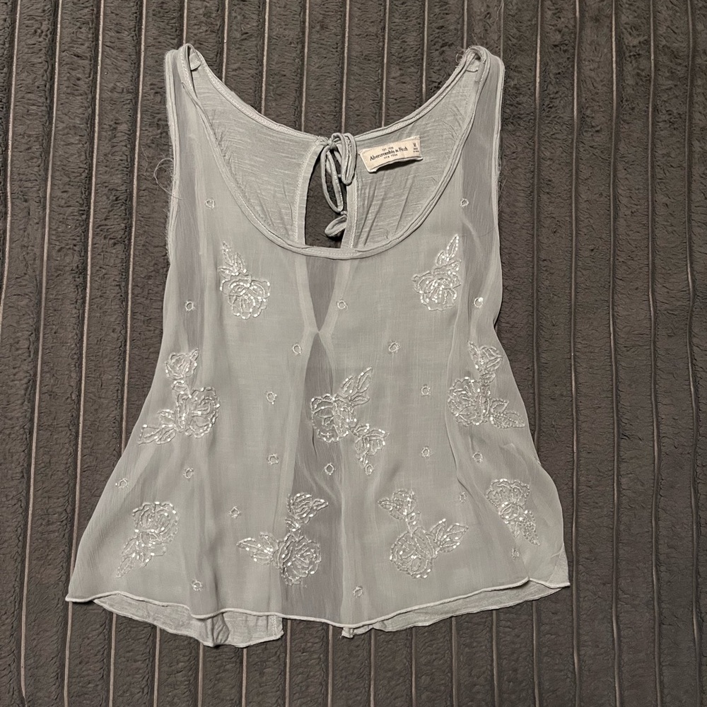 Embroidered Sheer Gray Top